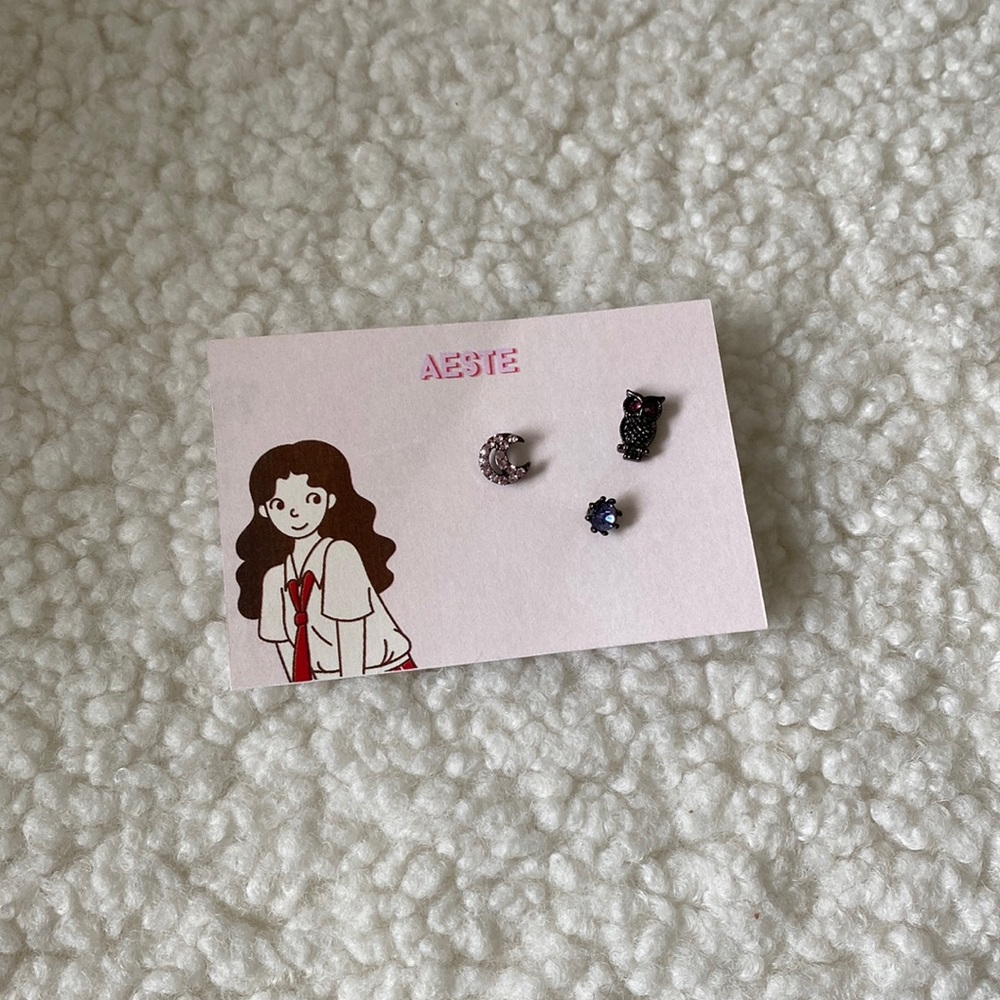 Purple Diamond Owl Earring